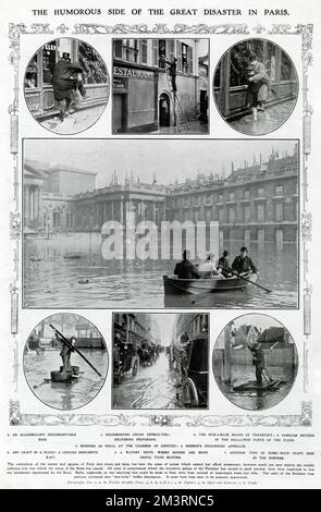 Il lato divertente delle inondazioni a Parigi 1910 Foto Stock