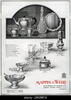 Pubblicità per regali natalizi in argento sterling Mappin & Webb 1927 Foto Stock