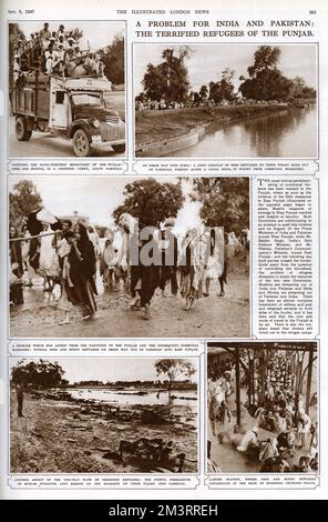 Un problema per India e Pakistan: I profughi terrorizzati del Punjab. Pagina del Notiziario illustrato di Londra, 6th settembre 1947 che riporta la Partizione dell'India. Data: 1947 Foto Stock
