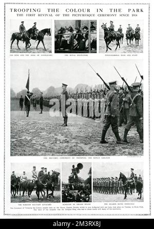 Trooping the Colour a Hyde Park, 1919 Foto Stock