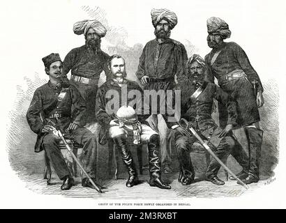 Forze di polizia recentemente organizzate in Bengala tra cui il tenente Bowie, l'ispettore Harry Mullick e l'ispettore Pandy. 1864 Foto Stock