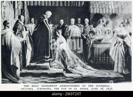 Il santo sacramento amministrato al sovrano, la Regina Vittoria, incoronò la vigilia di San Pietro. Foto Stock