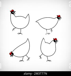 Hen segno laser taglio collezione. Decorazione del giardino. Set di segni cortile di pollo per la lavorazione. Icone gallina. Illustrazione Vettoriale