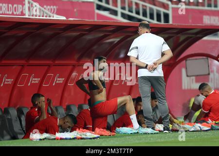 Formazione della squadra di calcio marocchina al campo di al Duhail il giorno prima della partita contro la Croazia a Doha, Qatar, il 16 dicembre 2022. Foto: Igor Kralj/PIXSELL Foto Stock