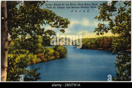 Scena lungo St. Joe River, vicino al River View Park, St Joseph e Benton Harbor, Michigan. , Rivers, Tichnor Brothers Collection, cartoline degli Stati Uniti Foto Stock