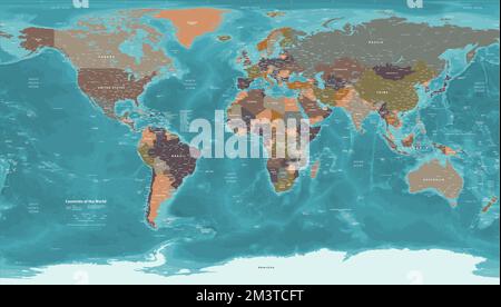 Mappa del mondo politico Patterson proiezione Illustrazione Vettoriale