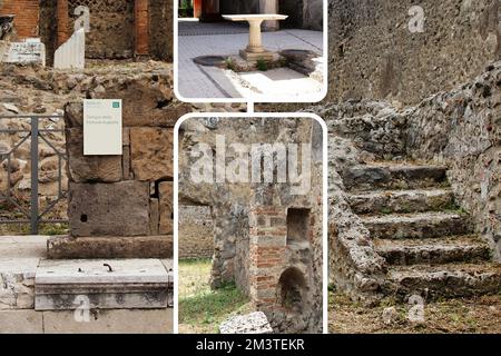 La bellissima città romana di Pompei distrutta dall'eruzione del Vulcano Vesuvio e perfettamente conservata. Foto Stock