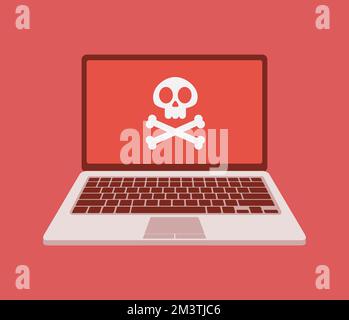 Illustrazione vettoriale dell'avviso di errore di sistema del notebook. Attenzione ai virus. Concetto di vettore di attacco hacker e sicurezza web, phishing scam. Rete e interno Illustrazione Vettoriale