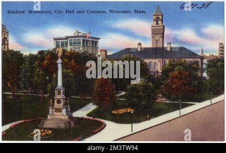 Soldiers' Monument, Municipio e comune, Worcester, Mass. , Monumenti e memoriali, City & Town Hall, Tichnor Brothers Collection, cartoline degli Stati Uniti Foto Stock