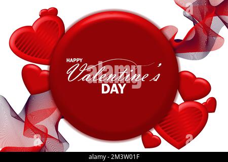 buono omaggio di san valentino. Posiziona per testo. Intestazione di vendita di San Valentino o modello di voucher con cuore. sfondo astratto con mucchio di 3d cuori rossi Illustrazione Vettoriale