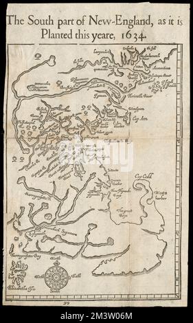 La parte meridionale del New England come piantò questo yeare, 1634 , Massachusetts, Mappe, prime opere al 1800, New England, Mappe, prime opere al 1800 Foto Stock