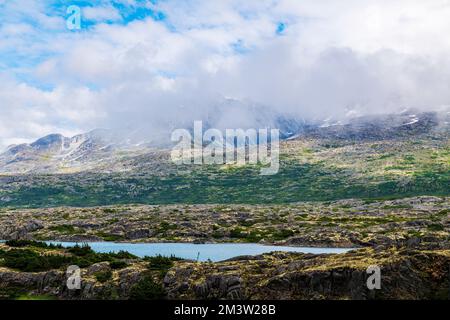 Nebbia maltempo; lungo la South Klondike Highway; British Columbia; Canada Foto Stock