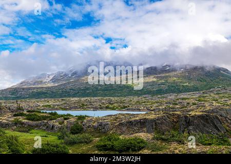 Nebbia maltempo; lungo la South Klondike Highway; British Columbia; Canada Foto Stock