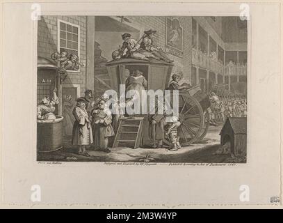 Il coach palco, o il cortile della locanda paese, carrozze e pullman, taverne Inns, cortili. William Hogarth (1697-1764). Stampe Foto Stock