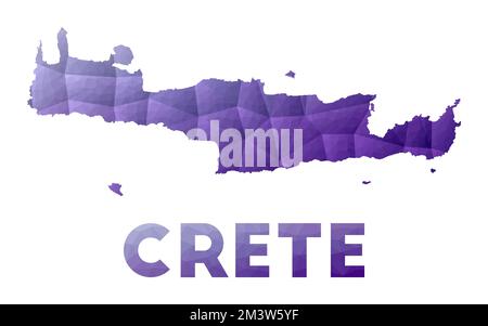 Mappa di Creta. Bassa illustrazione poly dell'isola. Design geometrico viola. Illustrazione del vettore poligonale. Illustrazione Vettoriale