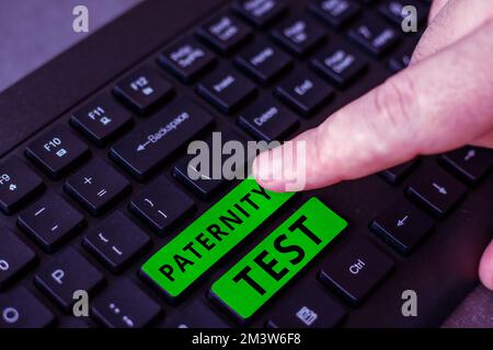 Testo che mostra il test di paternità dell'ispirazione. Concetto di Internet un test di DNA per determinare se un dato uomo è il padre biologico Foto Stock