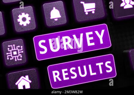 Scrittura a mano dei risultati del sondaggio. Concetto che significa risultato di attività che raccoglie o acquisisce dati statistici Foto Stock
