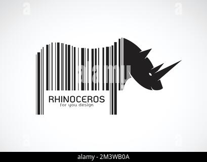 Il vettore dei rinoceronti sul corpo è un codice a barre. Animali selvatici. Design Rhino. Illustrazione vettoriale a strati facilmente modificabile. Illustrazione Vettoriale