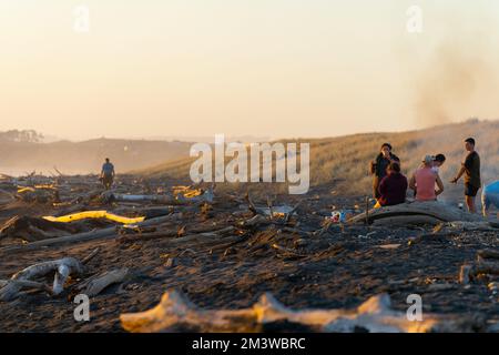 Wanganui Nuova Zelanda - Aprile 9 2022; gruppo di giovani adulti al crepuscolo per picnic. luce notturna Foto Stock