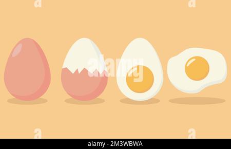 Uova in forme varie. Set di fritti, bolliti, metà, illustrazioni vettoriali. Uova in forme varie. Uovo di cartone isolato su sfondo bianco Illustrazione Vettoriale