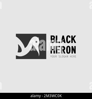 Heron unico in blocco immagine quadrata grafica icona logo disegno astratto concetto stock vettoriale. utilizzato come simbolo associato a uno spazio animale o negativo Illustrazione Vettoriale