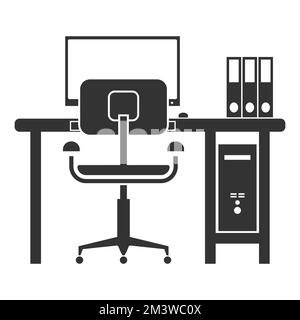 Interno di scrivanie, computer, file, immagine sedia icona grafica logo design astratto concetto vettore stock. utilizzato come simbolo relativo all'abitacolo Illustrazione Vettoriale