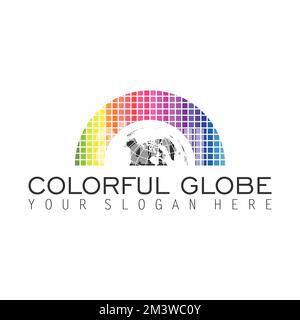 Mezzo globo o terra usando una varietà quadrata di colori immagine grafica icona logo disegno astratto concetto vettore stock. simbolo relativo al gruppo. Illustrazione Vettoriale