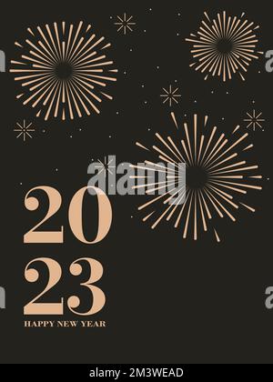 Felice anno nuovo 2023. Elegante fuochi d'artificio vettore illustrazione sfondo . Concetto per l'arredamento delle vacanze, scheda, poster, banner, volantino Illustrazione Vettoriale