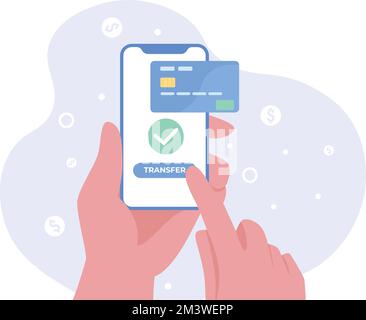 Concetto di pagamento online e fattura digitale. Mobile banking e pagamento con carta di credito. Concetto di pagamento mobile o trasferimento di denaro. Illustrazione Vettoriale