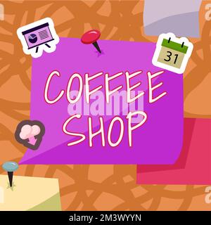 Scrittura visualizzazione testo Coffee Shop. Concetto che significa piccolo ristorante informale che serve caffè e bibite rinfrescanti Foto Stock