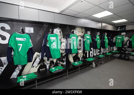 Newcastle, Regno Unito. 17th Dec, 2022. Newcastle Falcons spogliatoio prima della partita di European Rugby Challenge Cup tra Newcastle Falcons e Cardiff Blues a Kingston Park, Newcastle, sabato 17th dicembre 2022. (Credit: Chris Lishman | NOTIZIE MI) Credit: NOTIZIE MI & Sport /Alamy Live News Foto Stock