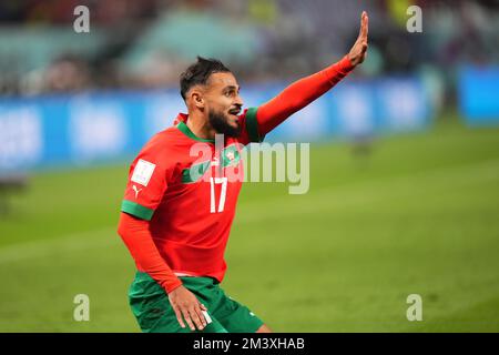 Sofiane Boufal del Marocco durante la partita della Coppa del mondo FIFA Qatar 2022, Play-off Fort terzo posto, tra il Giappone e la Spagna ha giocato al Khalifa International Stadium il 17 dicembre 2022 a Doha, Qatar. (Foto di Bagu Blanco / PRESSIN) Foto Stock