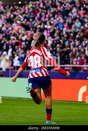 Madrid, Spagna . 17th Dec, 2022. Madrid, Spagna, dicembre 17th 2022 Marta Cardona celebra il suo obiettivo durante la Finetwork Liga F match tra Atletico de Madrid e Real Betis al Civitas Metropolitano di Madrid, Spagna (Unnati Naidu/SPP) Credit: SPP Sport Press Photo. /Alamy Live News Foto Stock