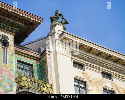 Particolare dalle case art deco otto Wagner, 38 e 40 Linke Wienzeile, Vienna, Austria, Europa Foto Stock