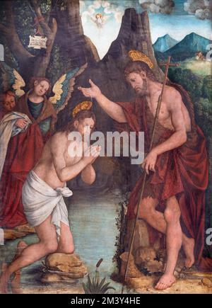 VARENNA, ITALIA - 20 LUGLIO 2022: La pittura del Battesimo di Gesù nella chiesa di San Giorgio di Sigismondo de Magistris (1533). Foto Stock