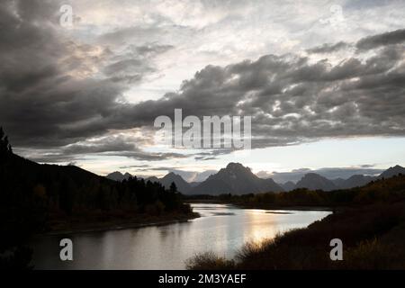 WY05207-00....WYOMING - Monte Moran e il fiume Snake visto da Oxbow Bend nel Parco Nazionale di Grand Teton. Foto Stock