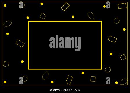 cornice arancione come spazio di copia su sfondo nero, forme geometriche intorno alla cornice, design creativo Foto Stock