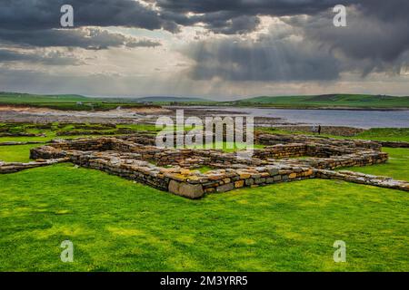 Fortezza Pitti sulla Brough of Birsay, Isole Orcadi, Regno Unito Foto Stock