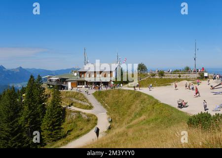 Berggaststätte am Tegelberg, Füssen, Alpi Allgäu, Allgäu, Baviera, Germania, Europa Foto Stock