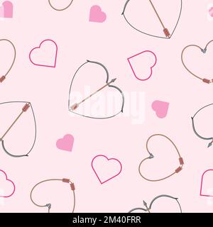 Disegno vettoriale con motivo a freccia e arco di San Valentino, motivo a freccia e a forma di cuore, giorno felice di San Valentino Illustrazione Vettoriale