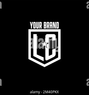 Logo LC Initial gaming con scudo e design ispirato a stelle Illustrazione Vettoriale