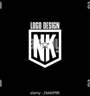 Logo NK Initial gaming con scudo e design ispirato a stelle Illustrazione Vettoriale