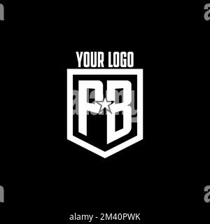 PB Initial gaming logo con scudo e ispirazione design stile star Illustrazione Vettoriale