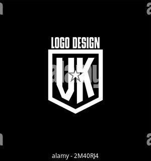 Logo VK Initial gaming con scudo e design ispirato a stelle Illustrazione Vettoriale