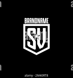 SV logo iniziale di gioco con scudo e ispirazione di design stile star Illustrazione Vettoriale