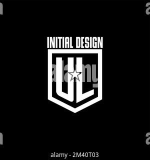 Logo UL Initial gaming con scudo e ispirazione per il design in stile star Illustrazione Vettoriale