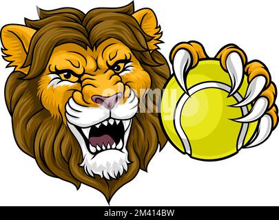 Lion Tennis Ball Animal Sports Team Mascot Illustrazione Vettoriale