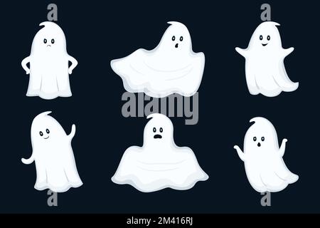 Fantasmi con emozioni diverse. Illustrazione vettoriale. Illustrazione Vettoriale