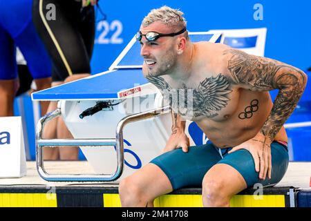 Melbourne, Australia. 18th Dec, 2022. Kyle Chalmers of Australia reagisce dopo aver gareggato nei 4x100 m Medley Relay Men Heats durante i campionati mondiali di nuoto a corto corso FINA presso il Melbourne Sports and Aquatic Centre di Melbourne, Australia, 18th dicembre 2022. Foto Giorgio Scala/Deepbluemedia/Insidefoto Credit: Insidefoto di andrea staccioli/Alamy Live News Foto Stock