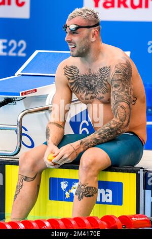 Melbourne, Australia. 18th Dec, 2022. Kyle Chalmers of Australia reagisce dopo aver gareggato nei 4x100 m Medley Relay Men Heats durante i campionati mondiali di nuoto a corto corso FINA presso il Melbourne Sports and Aquatic Centre di Melbourne, Australia, 18th dicembre 2022. Foto Giorgio Scala/Deepbluemedia/Insidefoto Credit: Insidefoto di andrea staccioli/Alamy Live News Foto Stock